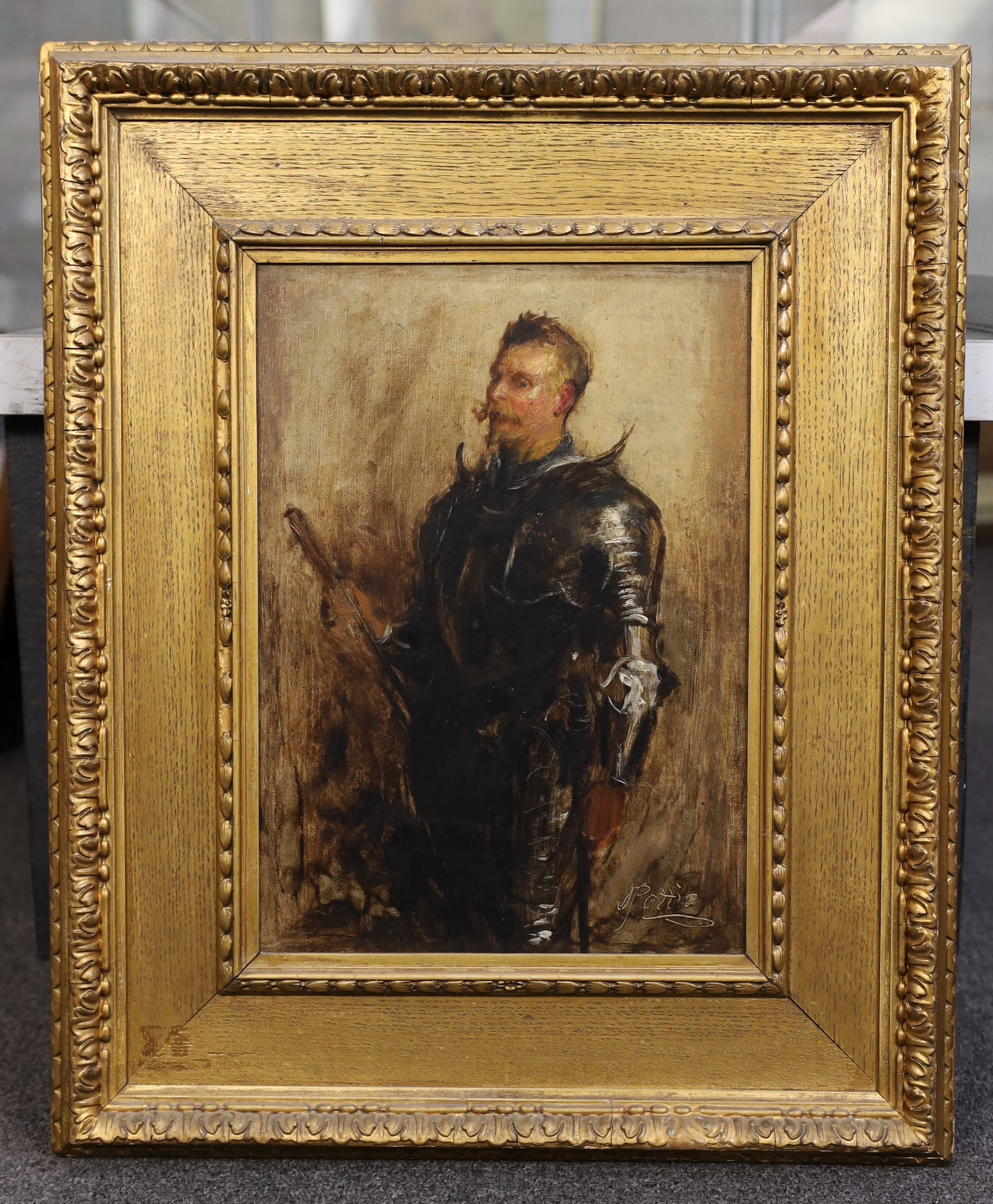 John Pettie R.A., H.R.S.A. (Scottish, 1839-1893), Study of a figure wearing armour, oil on canvas, 34 x 24cm